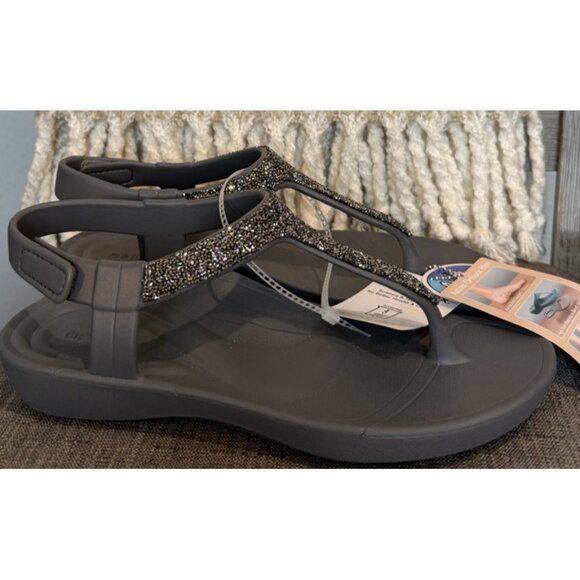 Aetrex Women’s Size 9 Skyler Thong Sandal pewter Grey embellished - Picture 3 of 10
